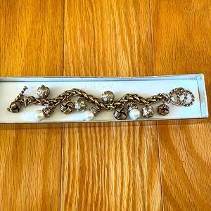 NWOT Gold Bracelet with Faux Pearl Charms and White Stones